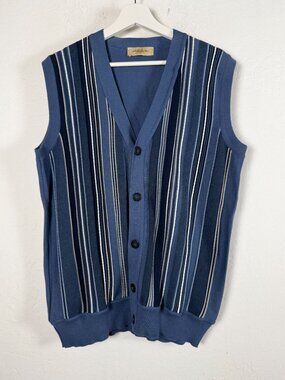Montechiaro Sweater Vest Men's Made in Italy Blue Striped Button Cardigan V-Neck